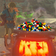 A Breath of the Wild screenshot of Link looking into a boiling pot full of LEGO bricks.